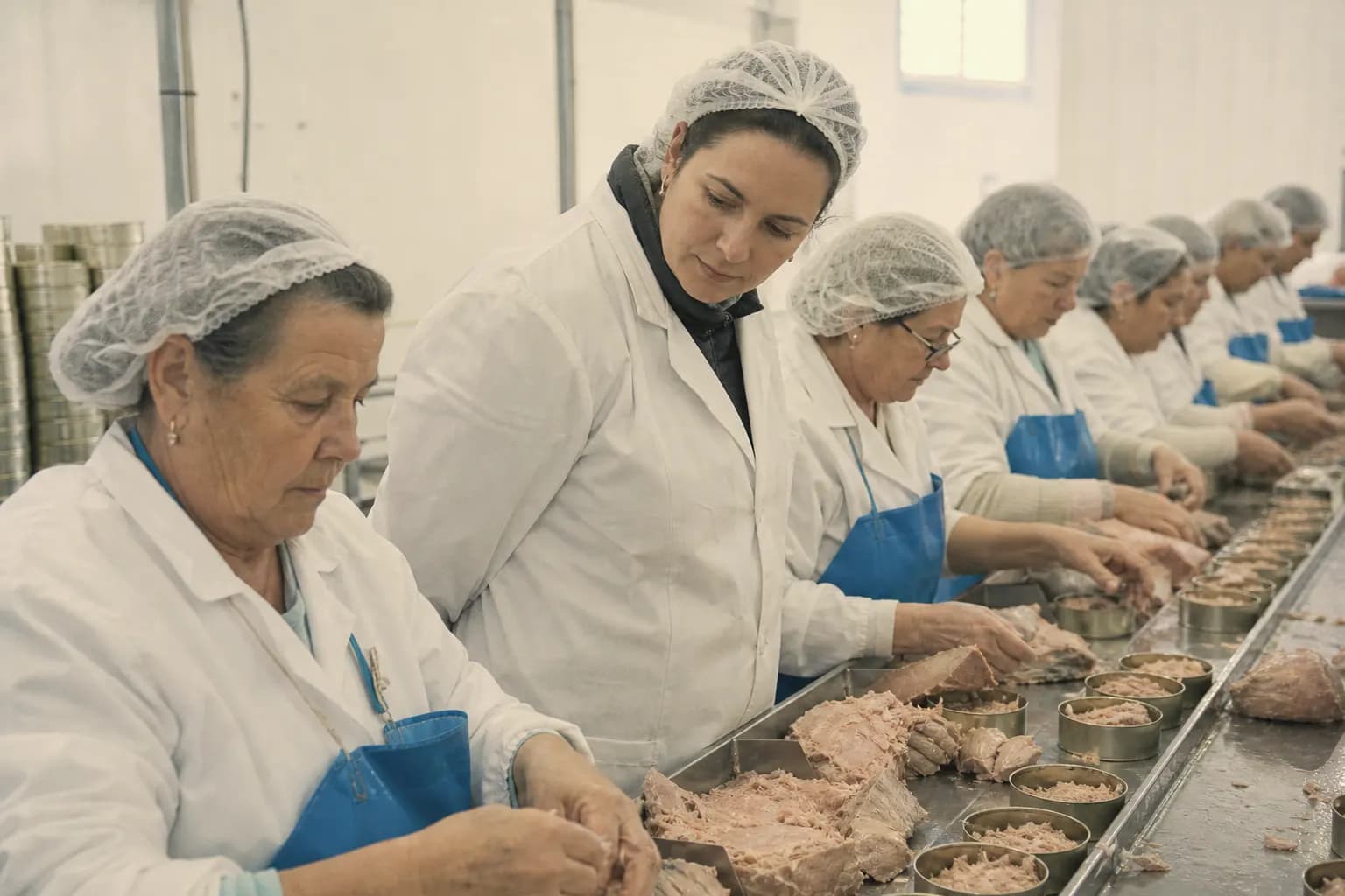 Lidia Galván oversees the packing line in the Barbate cannery