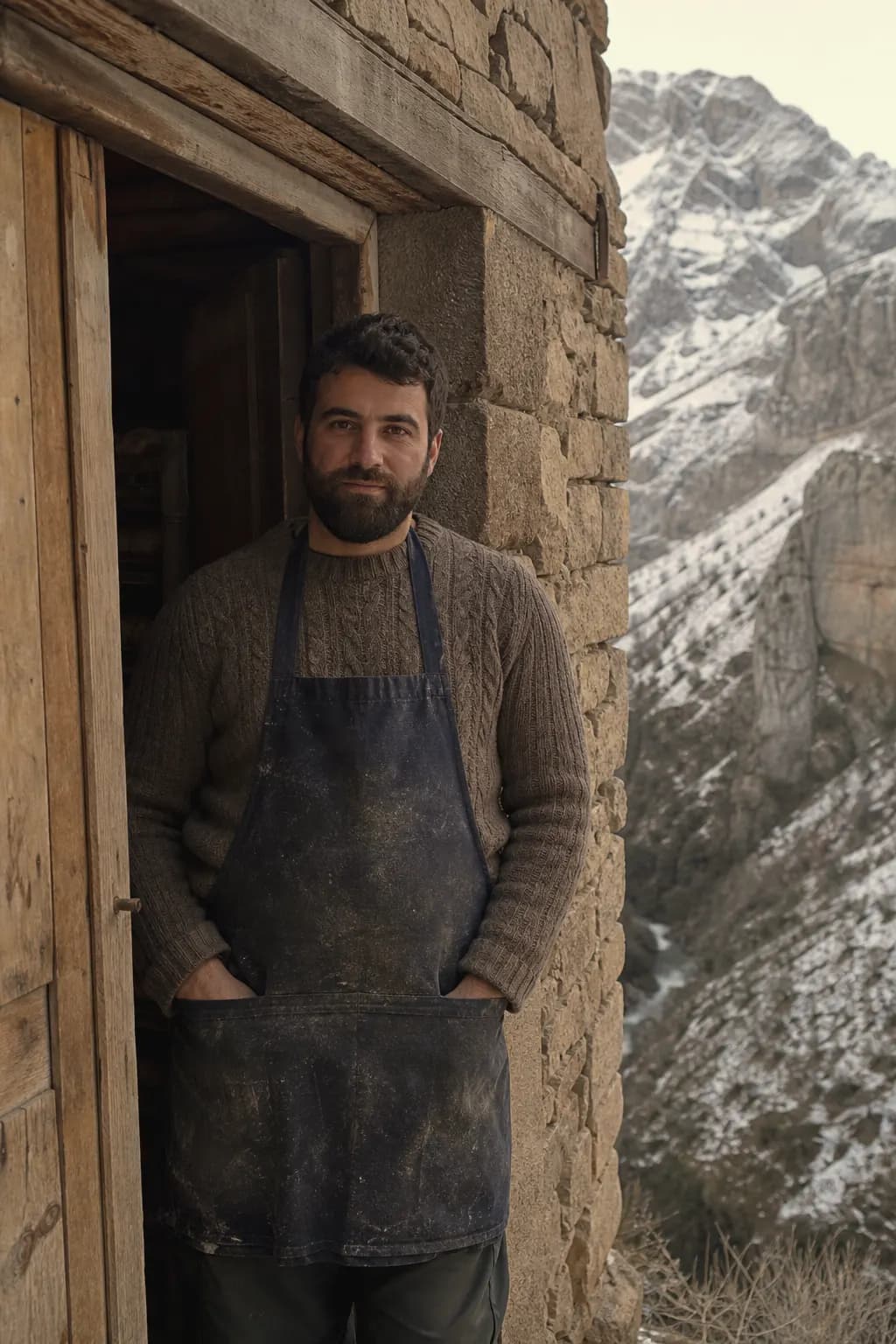 Nacho Robles, aged 35, at the door of his grandfather's drying house in Vegacervera