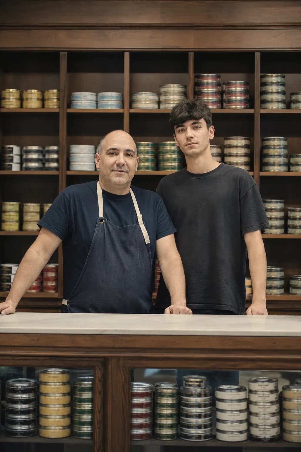 Javier Sáenz and his son Álvaro in their crisps workshop in Arnedo