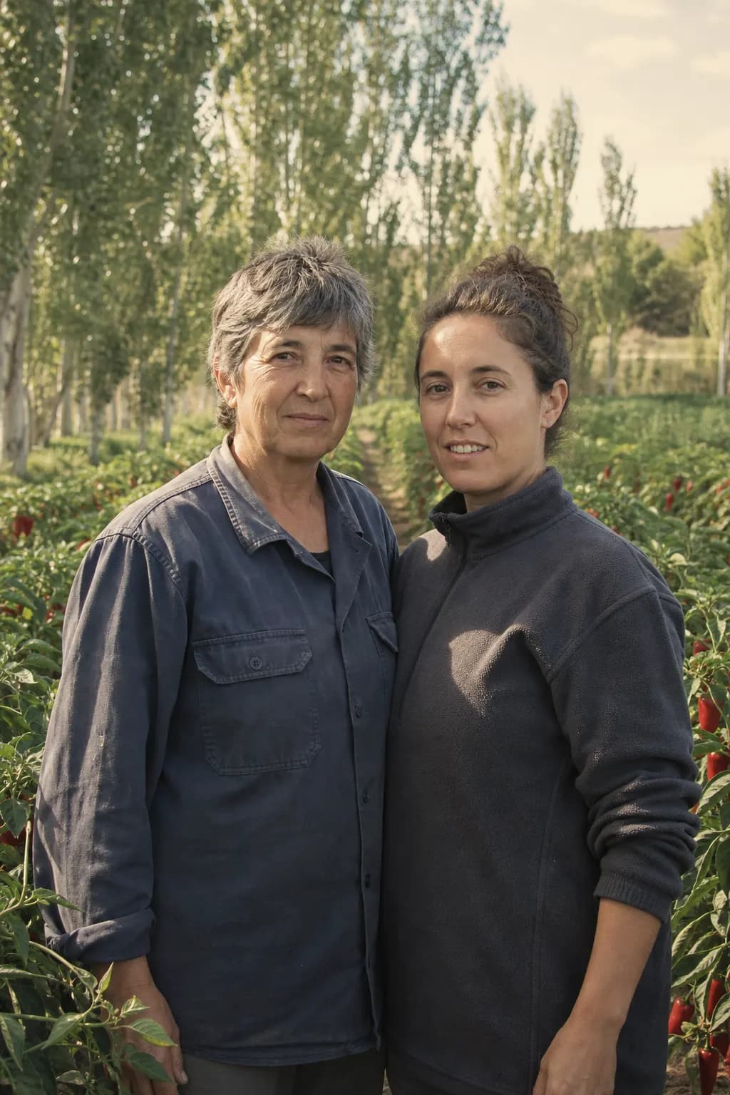 Pili Echarri and her daughter Ainhoa in their pepper garden in Sartaguda