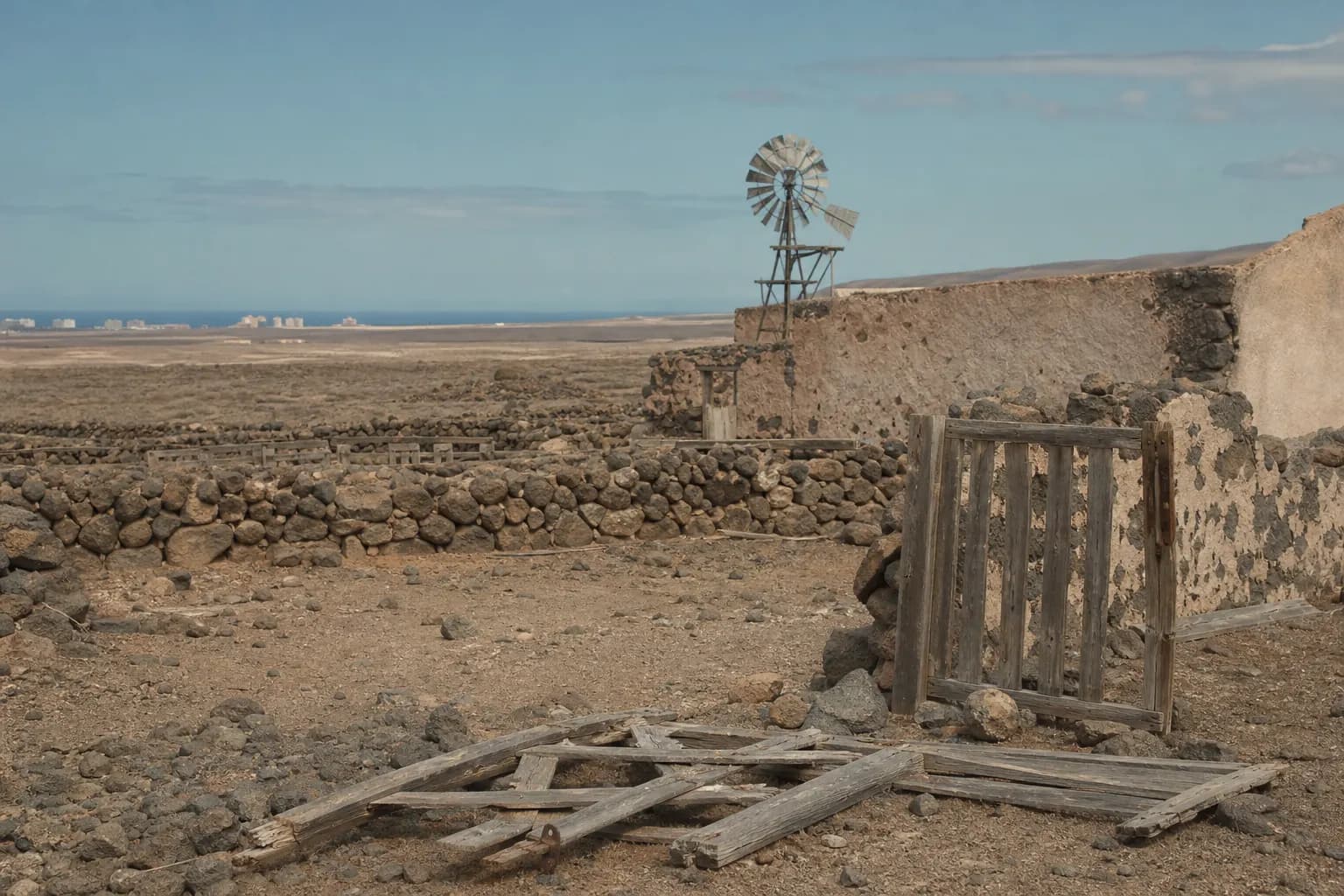 An abandoned goat farm near Antigua with empty stone corrals