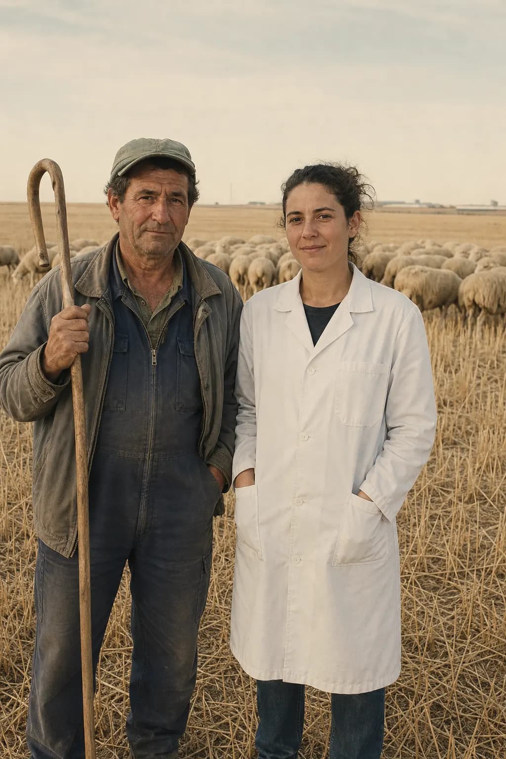 Lorenzo Carrasco and his daughter Gema in front of the flock in Herencia