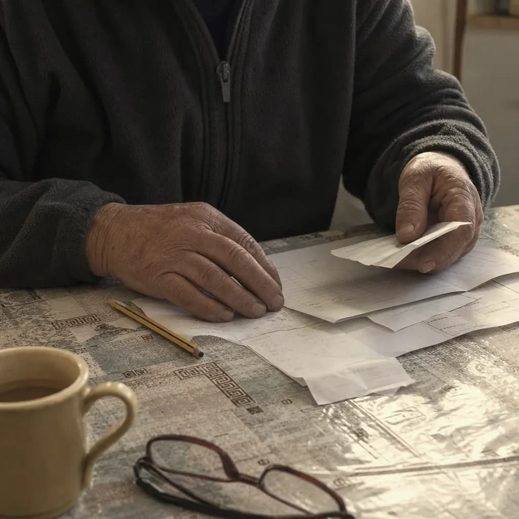 A producer's hands go over a delivery note at the kitchen table