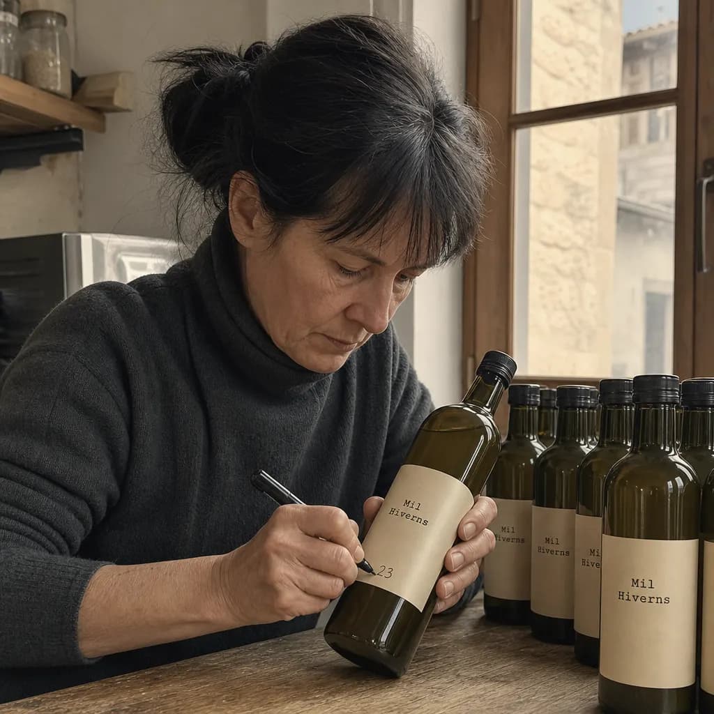Marta Pallarés writes the number by hand on each bottle label