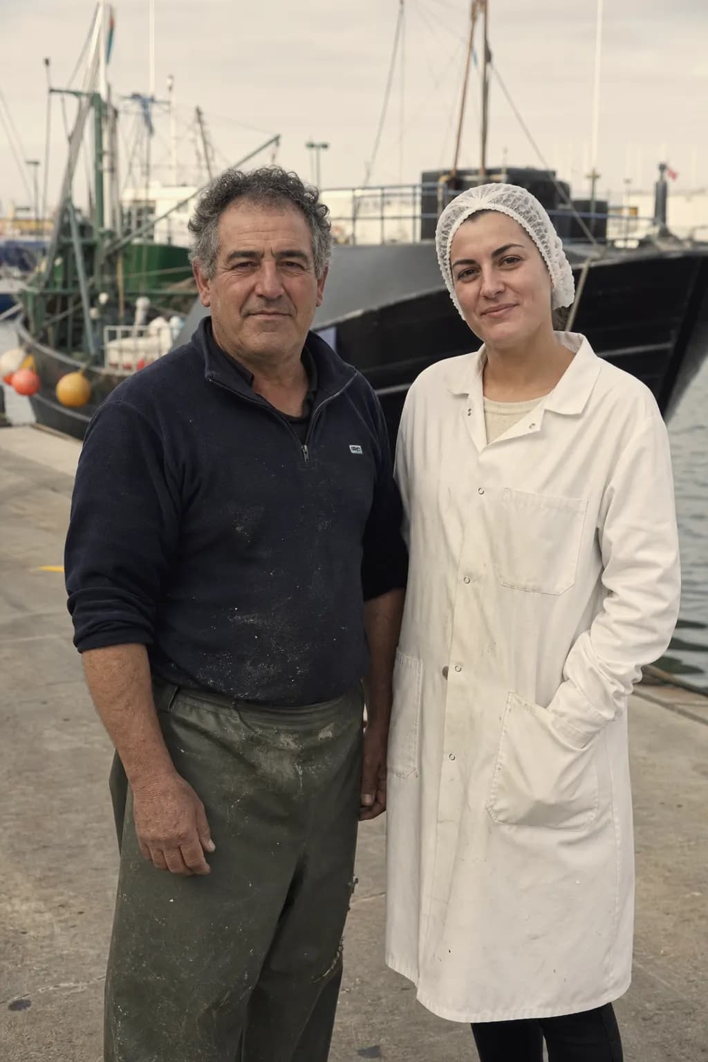Manolo Ruiz and Lidia Galván on the quay at Barbate port
