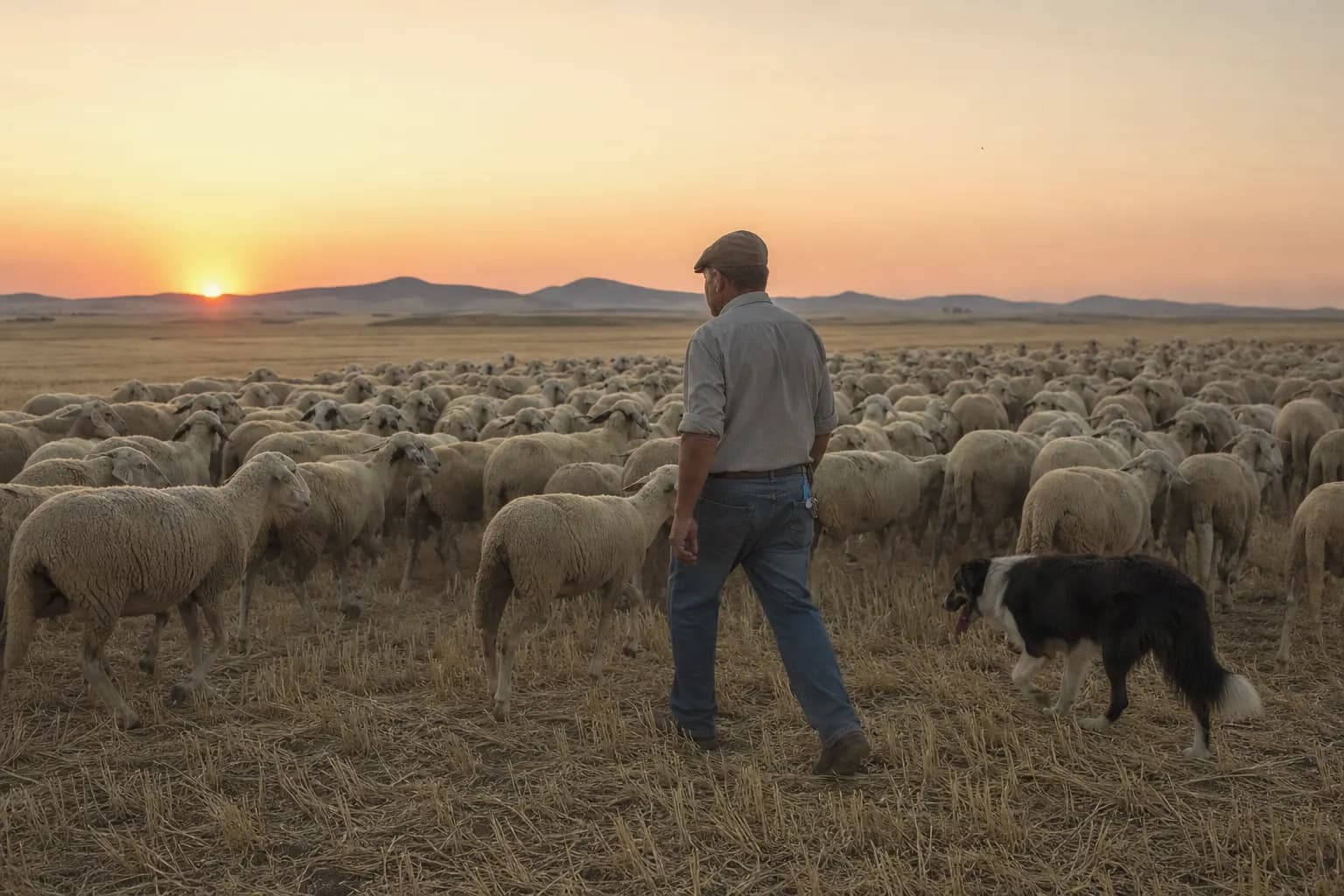 Lorenzo Carrasco takes his manchega sheep out to the stubble at sunrise