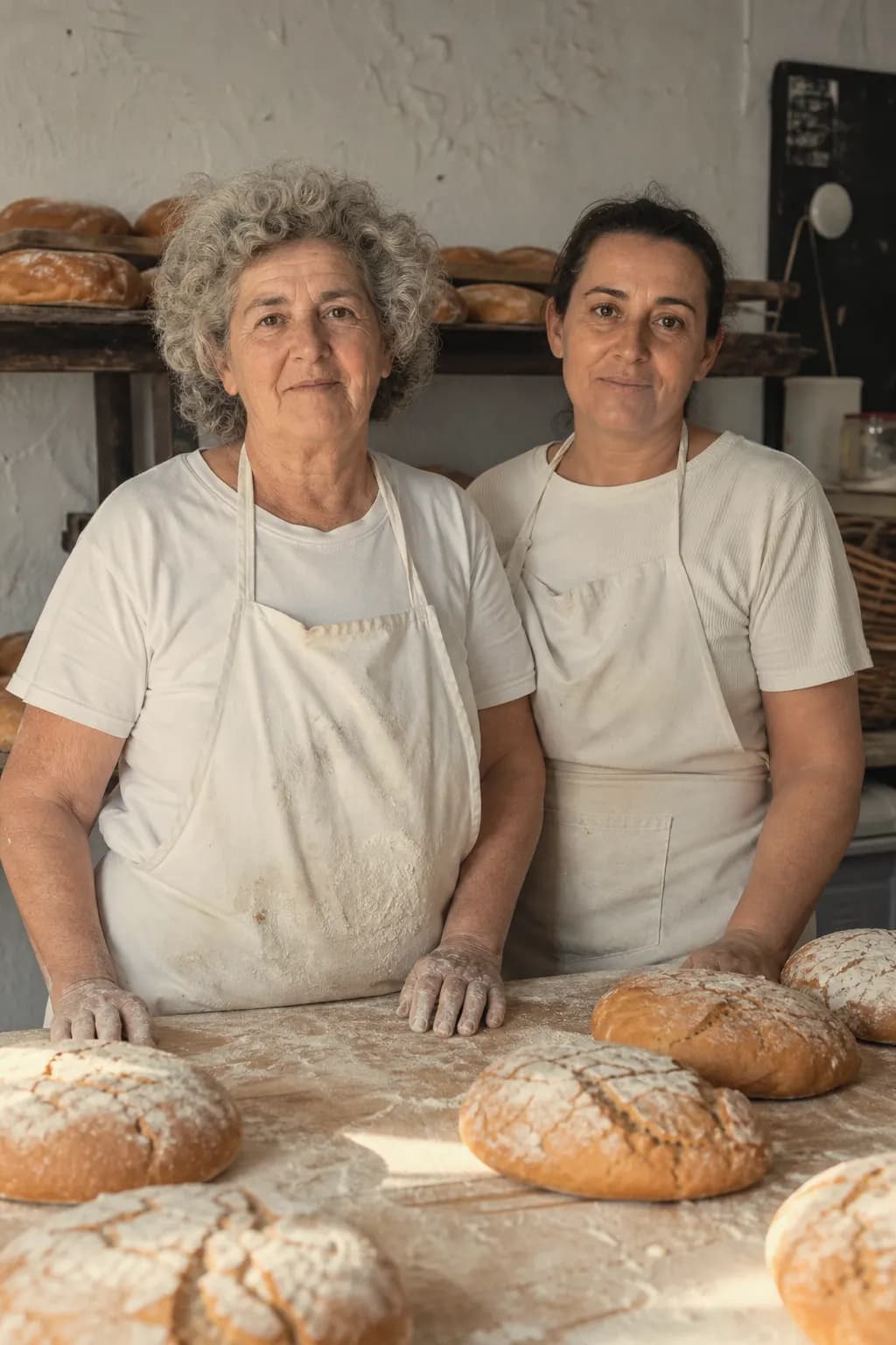 Encarna Rivas and her daughter Inma at the work table of their Carmona bakery