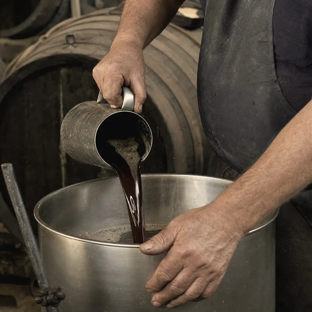 A small draw of vinegar is blended with that of earlier years