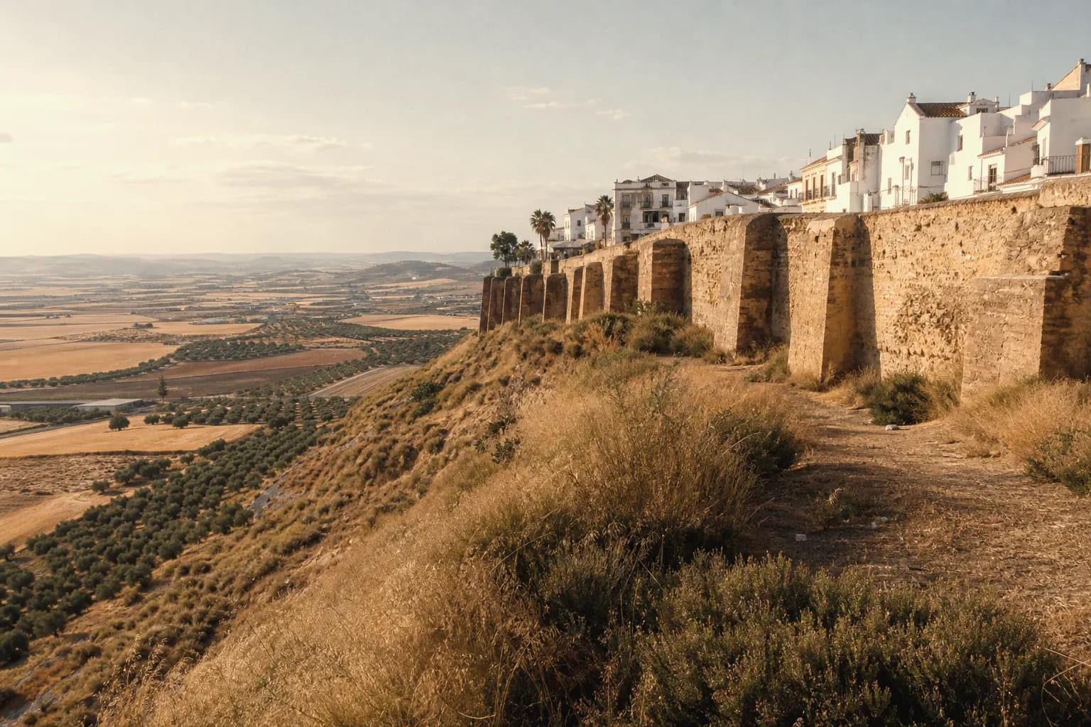 The Seville countryside seen from the walls of Carmona with wheat and olives